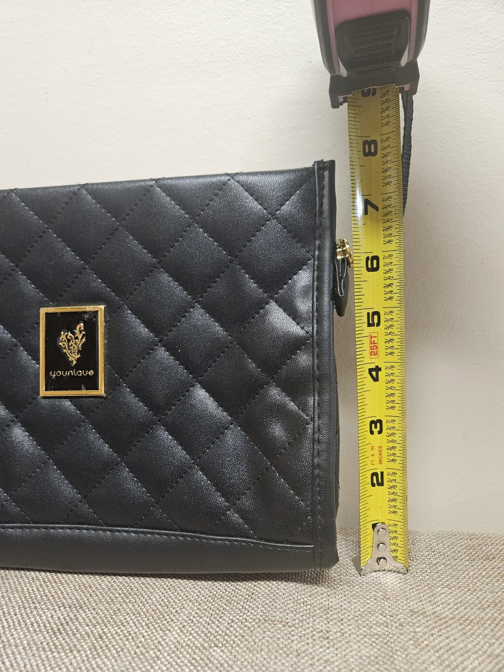Younique Quilted Black Cosmetic Bag with Gold Plaque